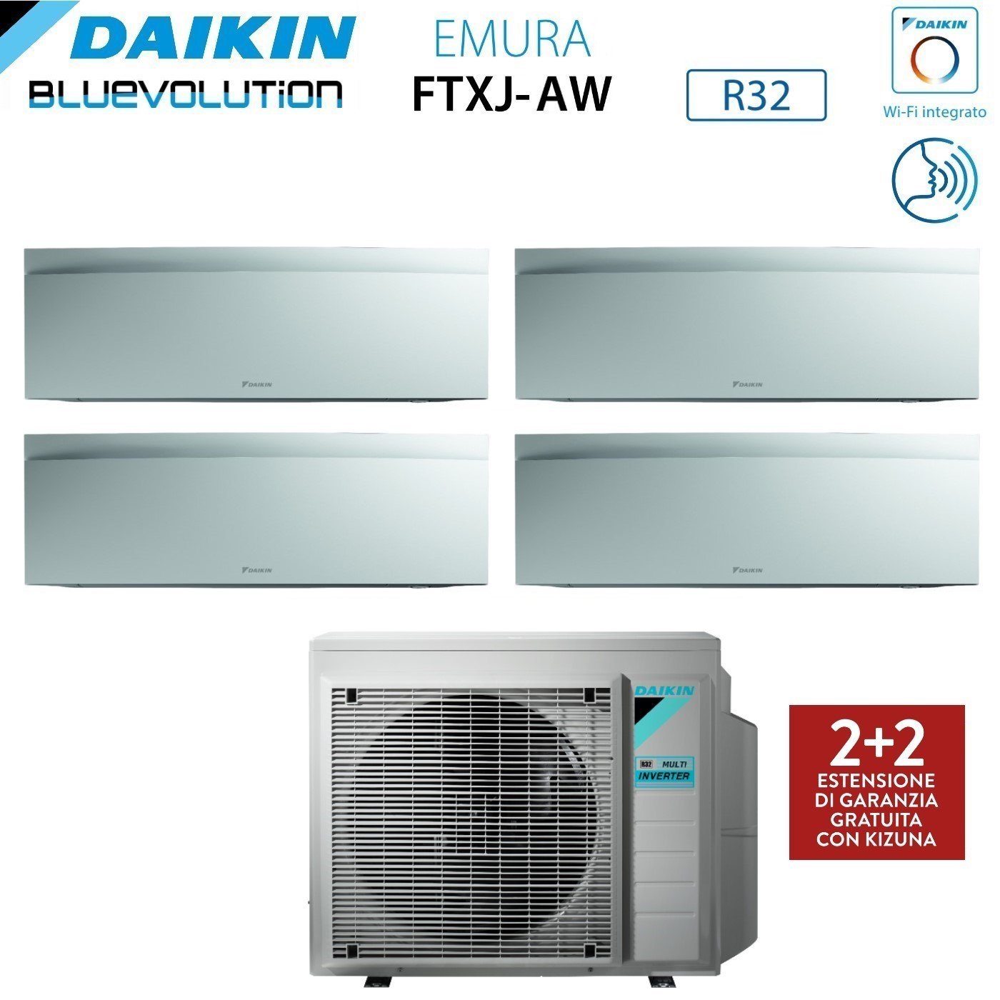 Daikin Bluevolution Air Conditioner Split Inverter Panels EMURA WHITE III series 7+7+7+18 with 4MXM68N R-32 Integrated Wi-Fi 7000+7000+7000+18000 Matt White Color - Italian Warranty