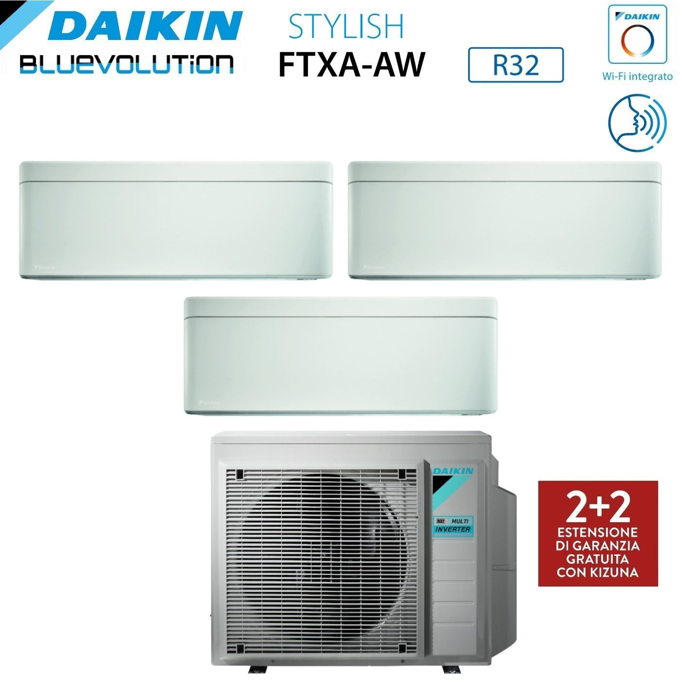 Air conditioner tri-split Daikin Bluevolution Inverter series STYLISH WHITE 9+12+12 with 4MXM80A R-32 built-in Wi-Fi 9000+12000+12000 Colore white - Garanzia Italiana