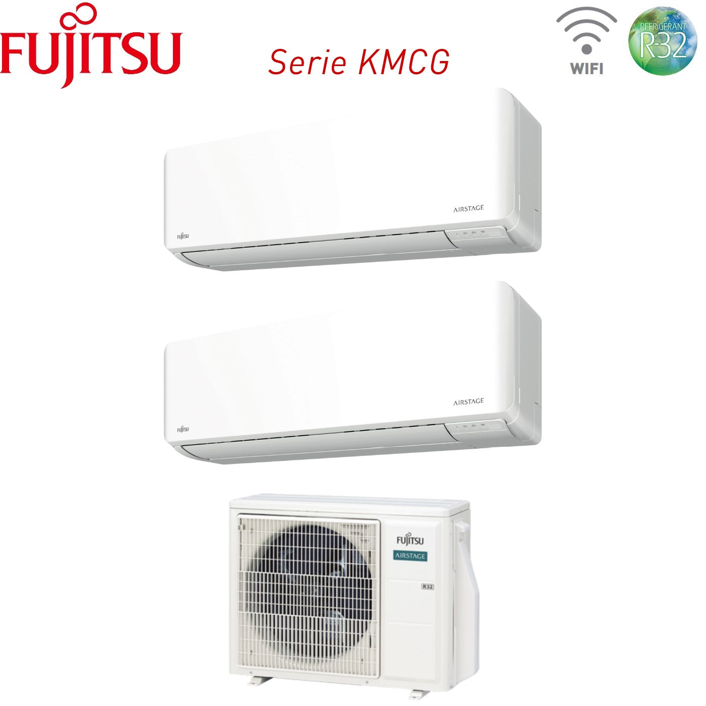 Fujitsu Dual Split Inverter Air Conditioner KM 7+12 series with AOYG14KBTA2 R-32 Integrated Wi-Fi 7000+12000