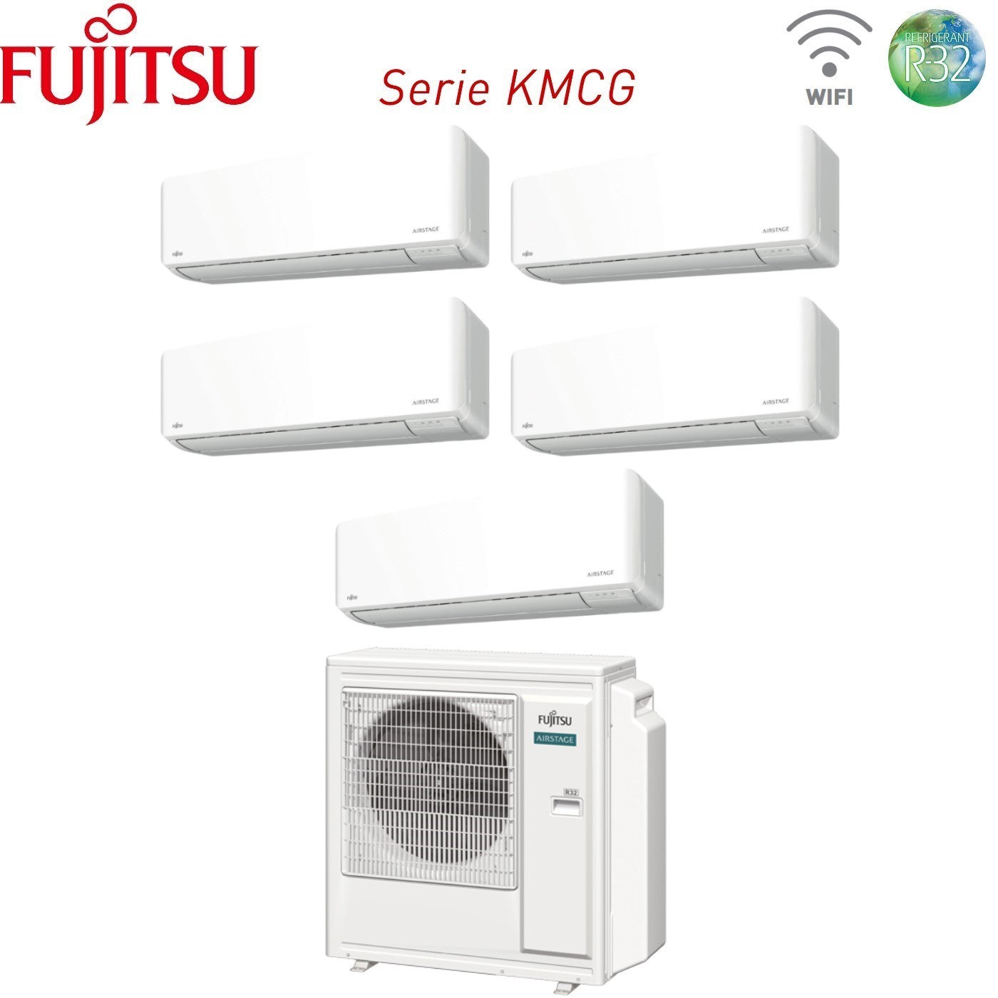 Air conditioner penta-split Fujitsu Inverter series KM AIRSTAGE 9+9+9+9+12 with AOEG36KBTA5 R-32 built-in Wi-Fi 9000+9000+9000+9000+12000