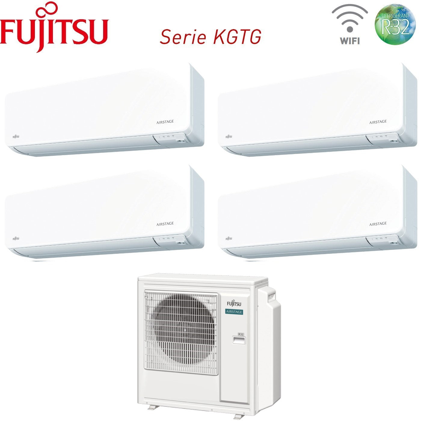 Air conditioner quad-split Fujitsu Inverter series KG AIRSTAGE 9+9+9+12 with AOEG30KBTA4 R-32 built-in Wi-Fi 9000+9000+9000+12000
