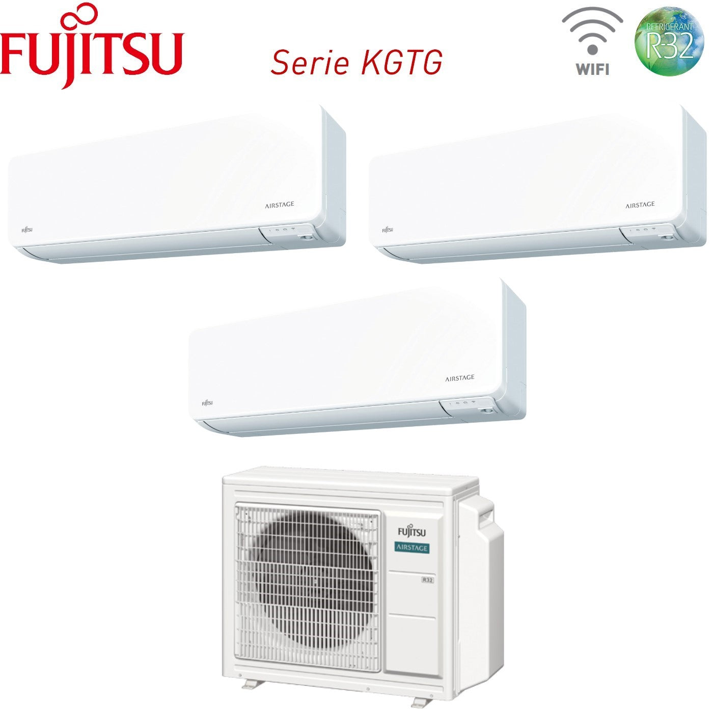Air conditioner tri-split Fujitsu Inverter series KG AIRSTAGE 7+7+9 with AOEG18KBCA3 R-32 built-in Wi-Fi 7000+7000+9000