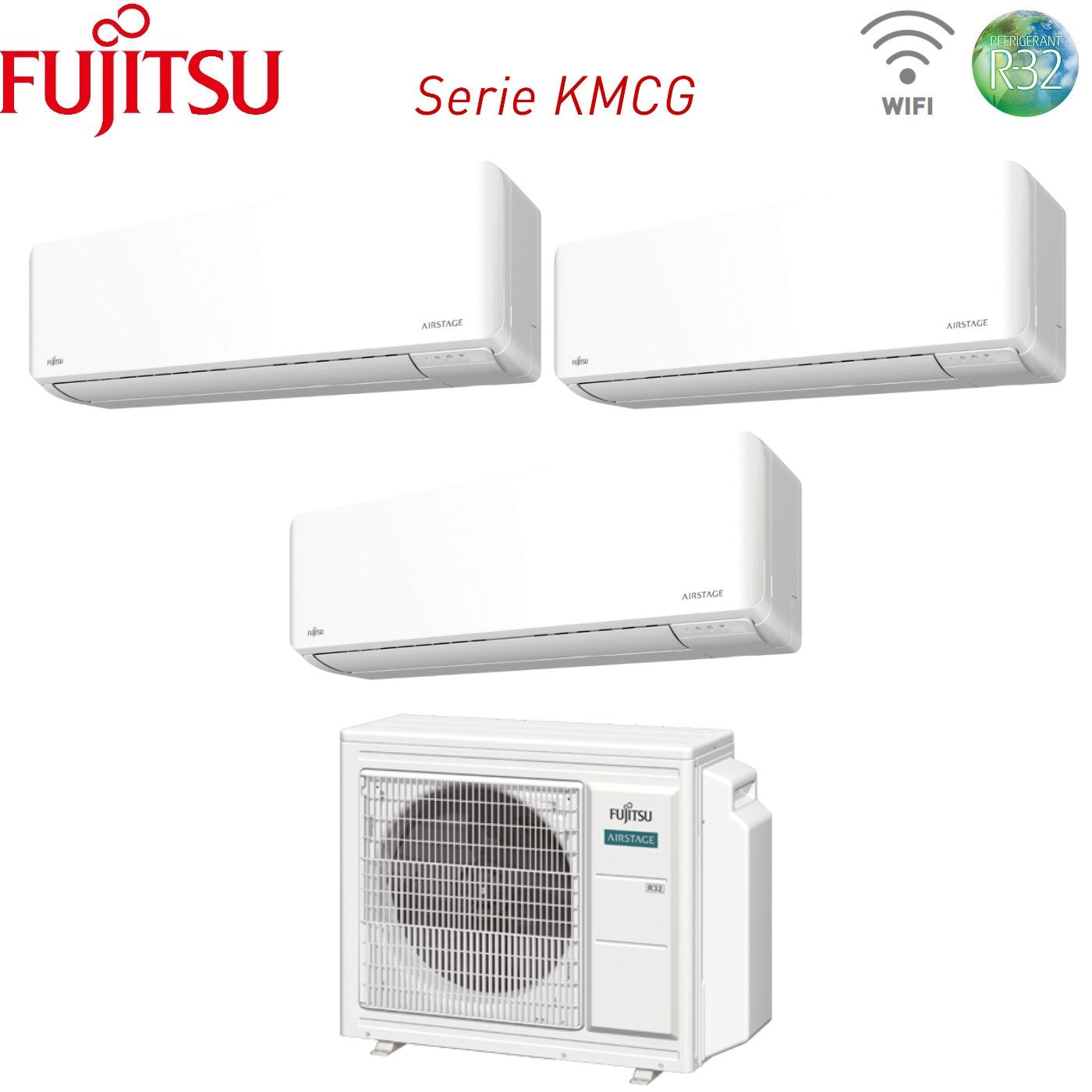 Air conditioner tri-split Fujitsu Inverter series KM AIRSTAGE 7+7+9 with AOEG24KBCA3 R-32 built-in Wi-Fi 7000+7000+9000
