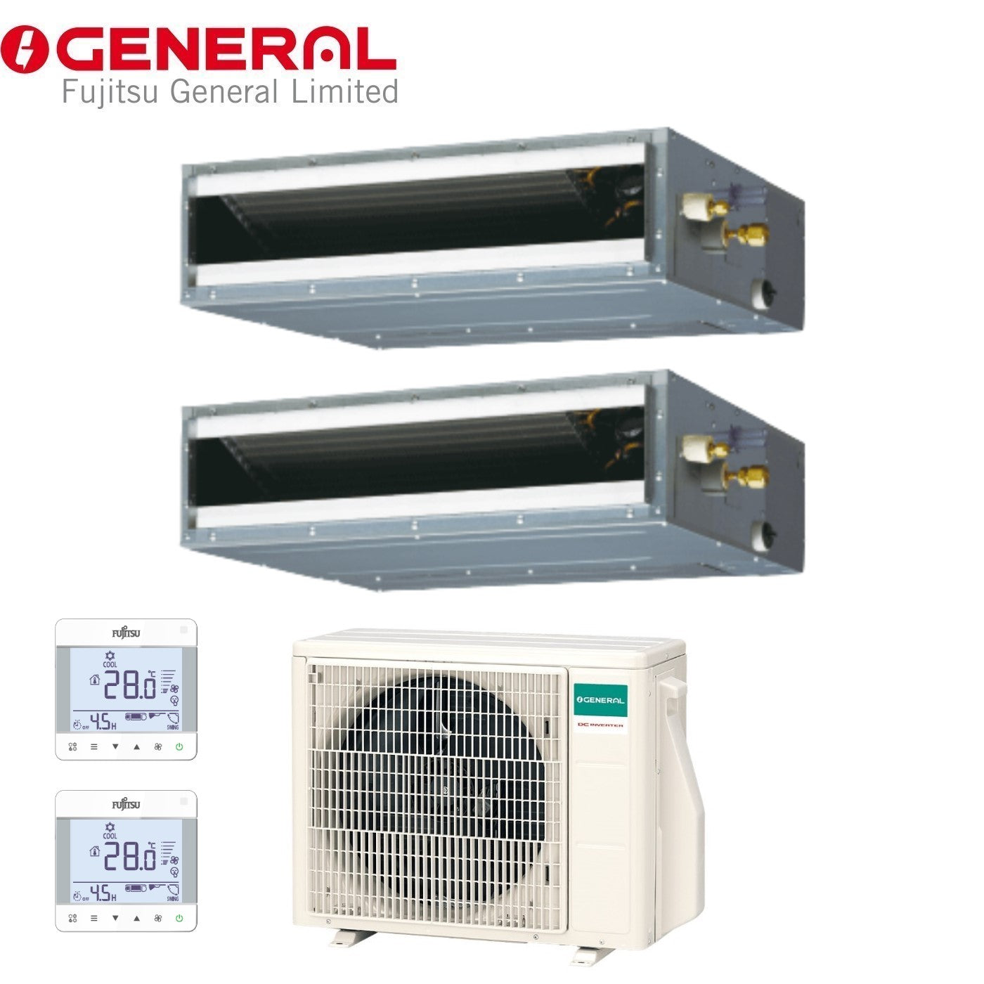 Air conditioner dual-split General Fujitsu Inverter Canalizzato Canalizzabile series KL 9+9 with AOHG18KBTA2 R-32 optional Wi-Fi 9000+9000 Comandi UTY-RCRGZ1 Inclusi