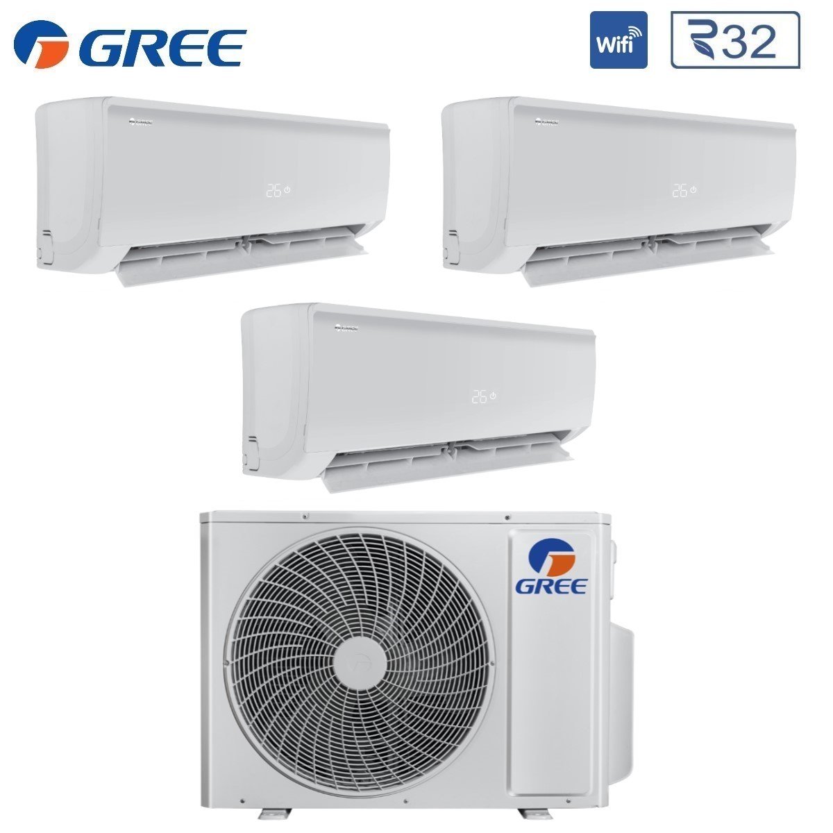 Gree Trial Split Inverter Air Conditioning BORA PLUS series 9+12+12 with GWHD(24)NK6OO R-32 Wi-Fi Optional 9000+12000+12000