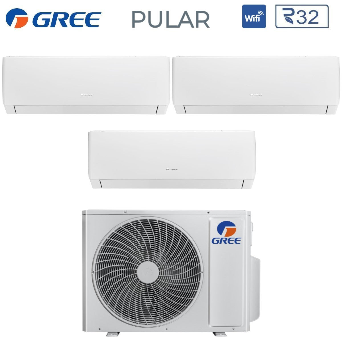 Air conditioner tri-split Gree Inverter series PULAR 12+12+12 with GWHD(24)NK6OO R-32 built-in Wi-Fi 12000+12000+12000