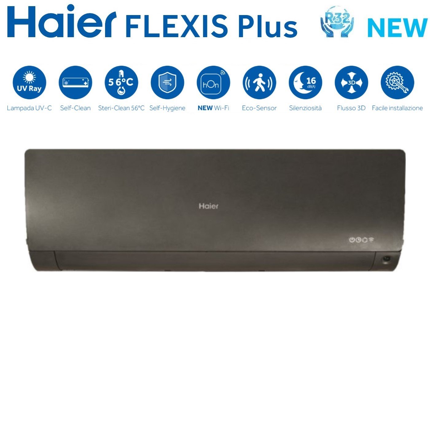 Haier Quadri Split Inverter Air Conditioner FLEXIS PLUS BLACK series 7+7+9+12 with 4U85S2SR3FA R-32 Integrated Wi-Fi Black Color 7000+7000+9000+12000