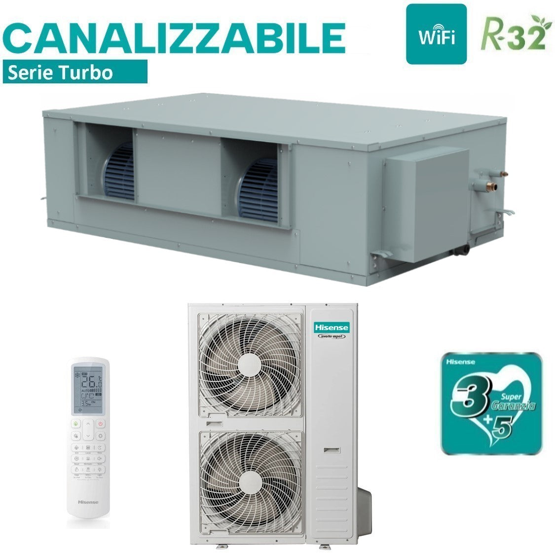 Hisense Ducted Inverter Air Conditioning 68000 Btu AUD200UX4RPH8 + AUW200U6RZ8 R-32 Wi-Fi Optional with Remote Control and Wired Control as standard