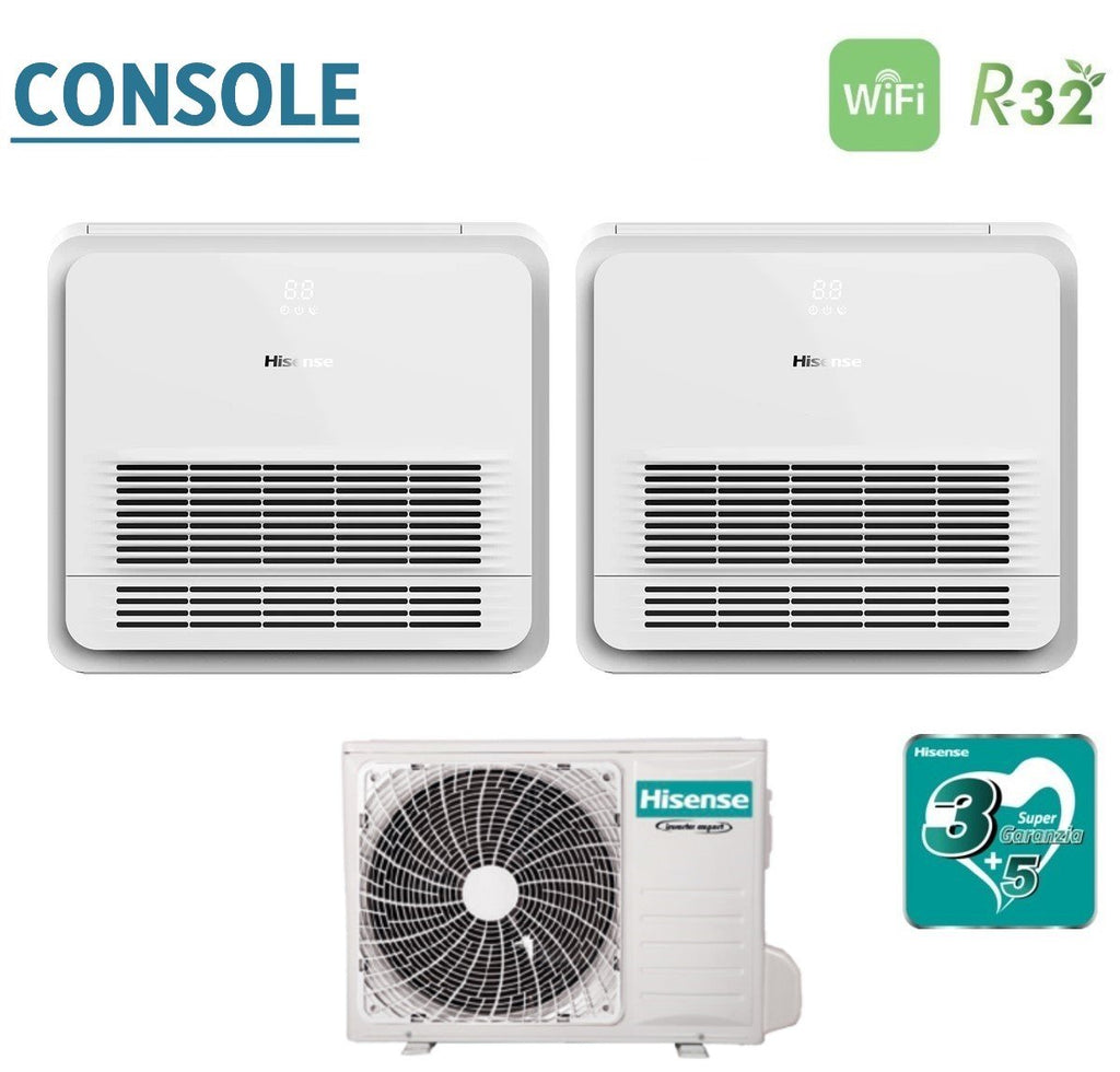 Hisense Dual Split Console 9+9 Air Conditioner with 2AMW52U4RXC R-32 Wi-Fi Optional Standard Remote Control Included 9000+9000
