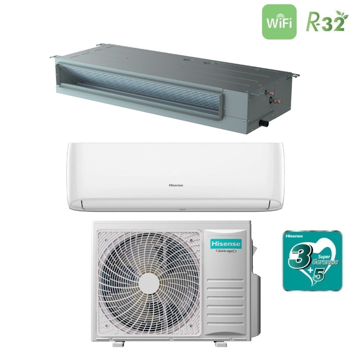 Air conditioner dual-split Hisense Hi-Comfort 12000 Btu + Canalizzato 18000 Btu with 3AMW72U4RJC R-32 optional Wi-Fi