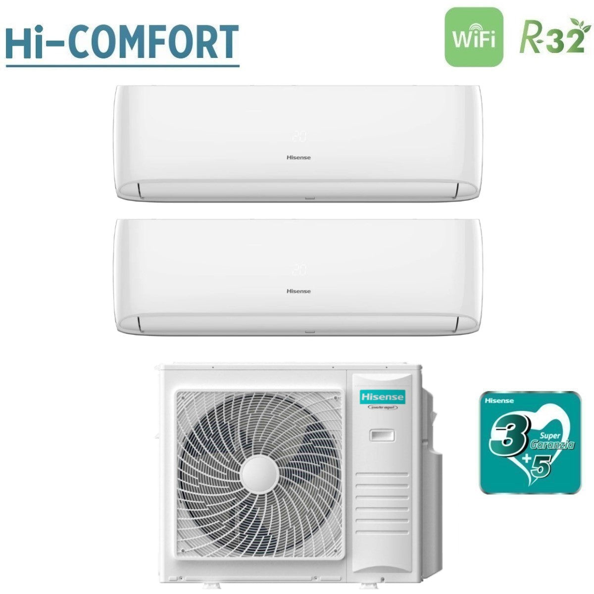 Hisense Dual Split Inverter Air Conditioner HI-COMFORT 18+18 series with 4AMW105U4RAA R-32 Integrated Wi-Fi 18000+18000 – New