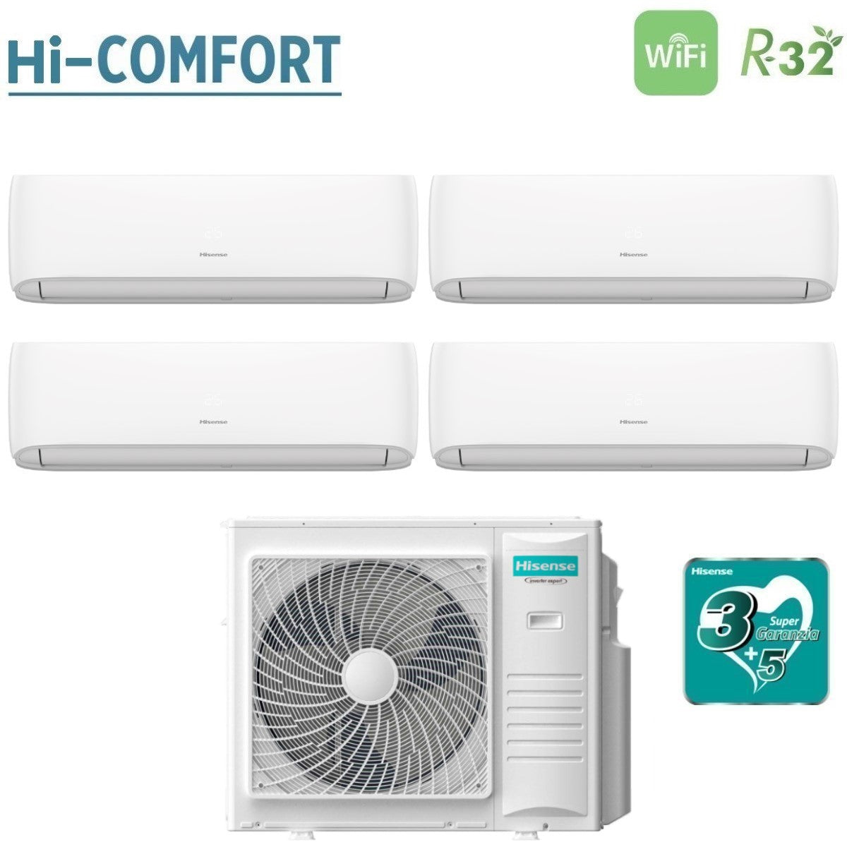 Air conditioner quad-split Hisense Hi-Comfort 7+7+9+12 with 4AMW81U4RJC R-32 built-in Wi-Fi