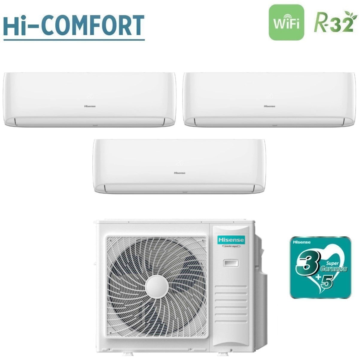 Hisense Trial Split Inverter Air Conditioner HI-COMFORT 9+9+18 series with 4AMW105U4RAA R-32 Integrated Wi-Fi 9000+9000+18000 – New