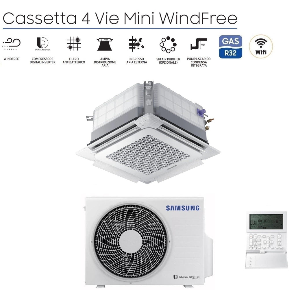 Samsung Inverter Air Conditioning Cassette 4 Way Mini Windfree 12000 btu R-32 AC035RNNDKG with panel and wired control - NEW
