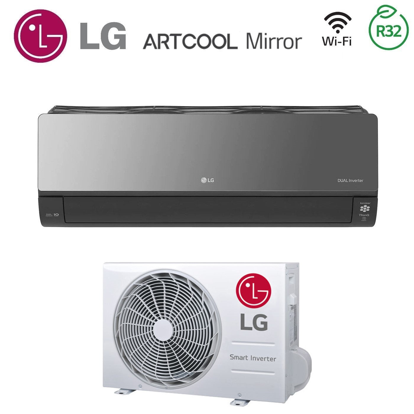 LG Inverter Air Conditioner ARTCOOL MIRROR series 12000 Btu AC12BK R-32 Integrated Wi-Fi UV Nano Voice Control Class A++/A+