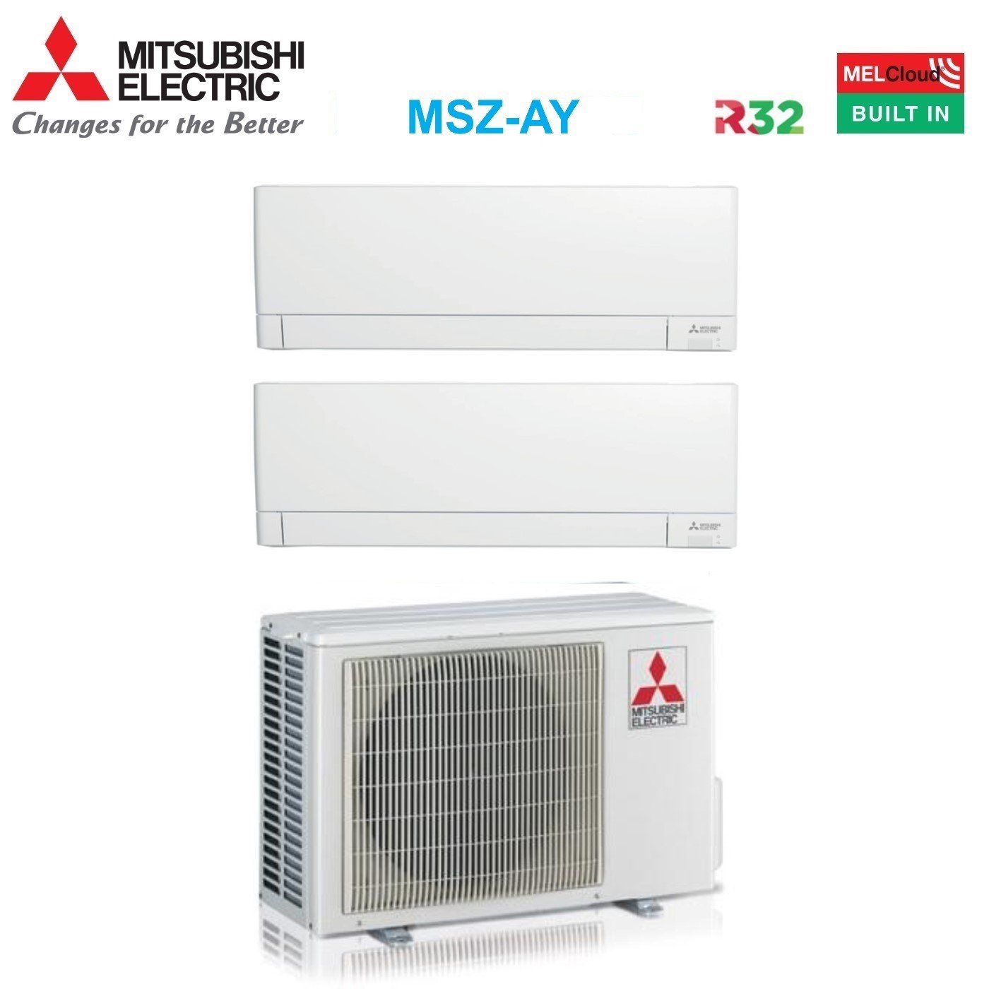 Air conditioner dual-split Mitsubishi Electric MSZ-AY 9+15 with MXZ-2F53VF R-32 built-in Wi-Fi