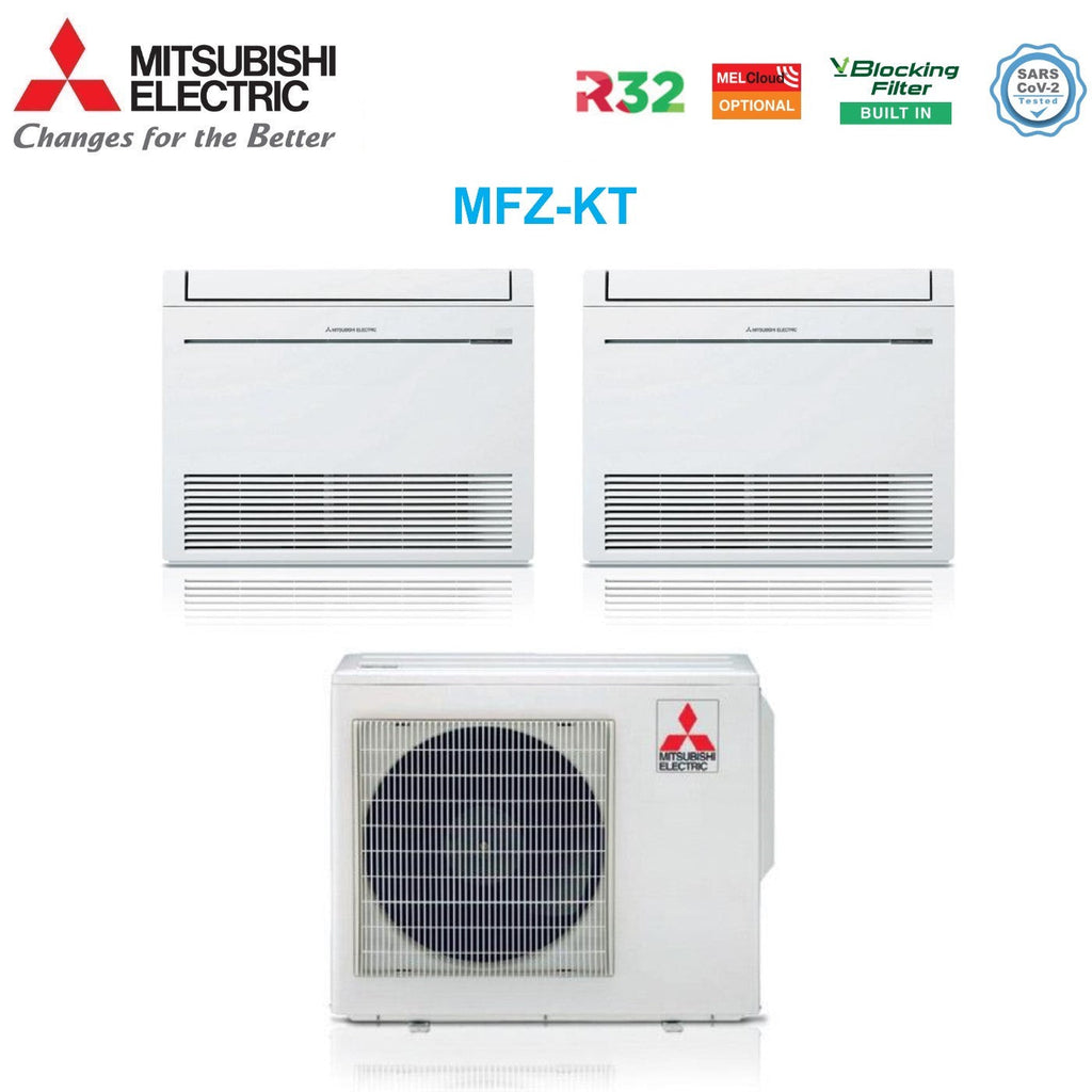 Mitsubishi Electric Air Conditioner Floor Dual Split Inverter MFZ-KT 9+12 series with MXZ-3F54VF R-32 Wi-Fi Optional with Remote Control Included 9000+12000