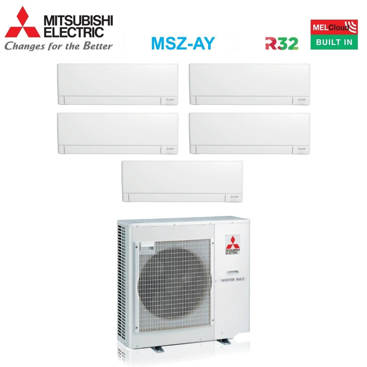 Air conditioner penta-split Mitsubishi Electric Inverter Linea Plus series MSZ-AY 9+9+12+12+12 with MXZ-5F102VF R-32 built-in Wi-Fi 9000+9000+12000+12000+12000
