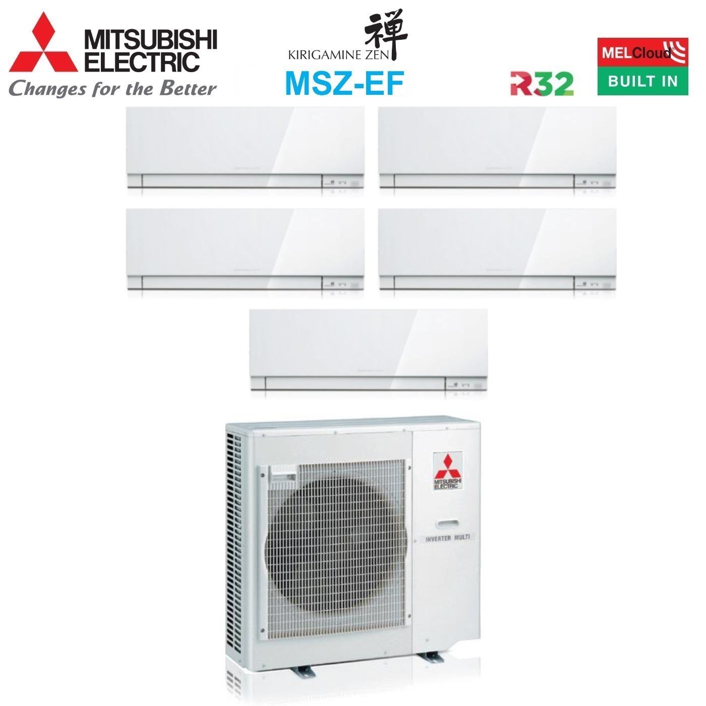 Mitsubishi Electric MSZ-EF pentasplit airconditioner 7000+7000+12000+15000+18000 BTU MXZ-5F102VF wit