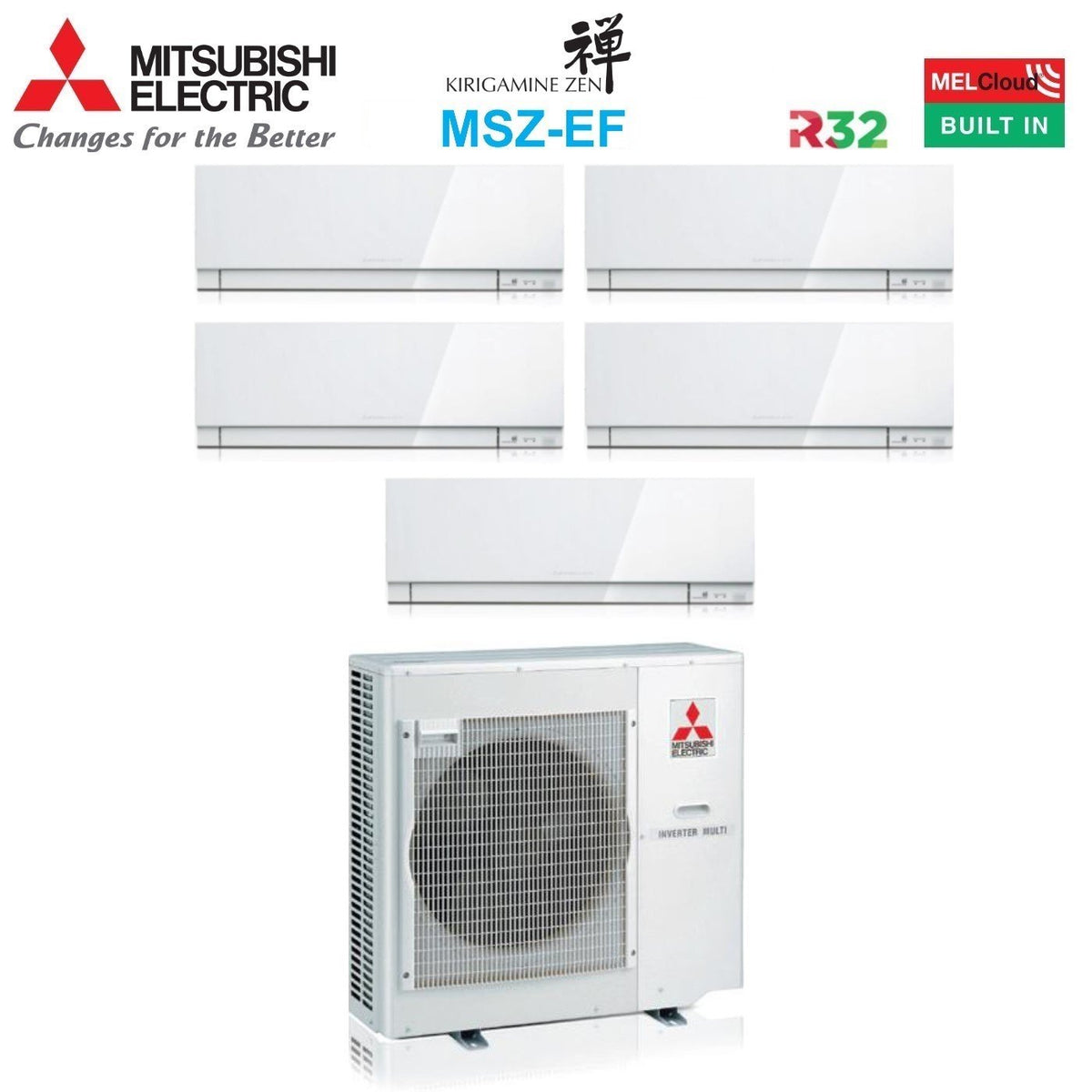 Mitsubishi Electric Kirigamine Zen pentasplit airconditioner MXZ-5F102VF 7k+9k+12k+12k+18k Wi‑Fi wit
