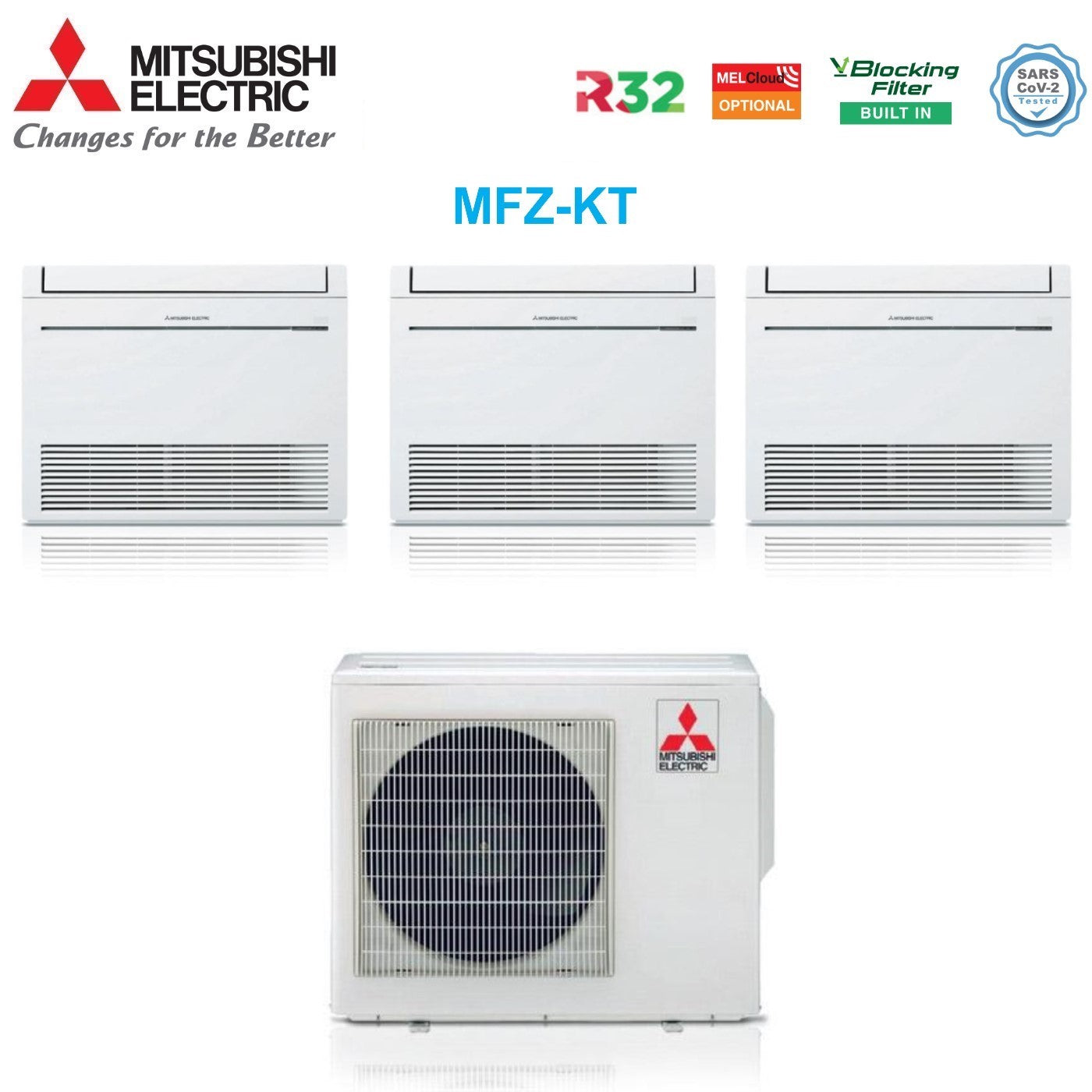 Mitsubishi Air Conditioner Floor Trial Split Inverter MFZ-KT 9+9+9 series with MXZ-3F54VF3 R-32 9000+9000+9000 - New