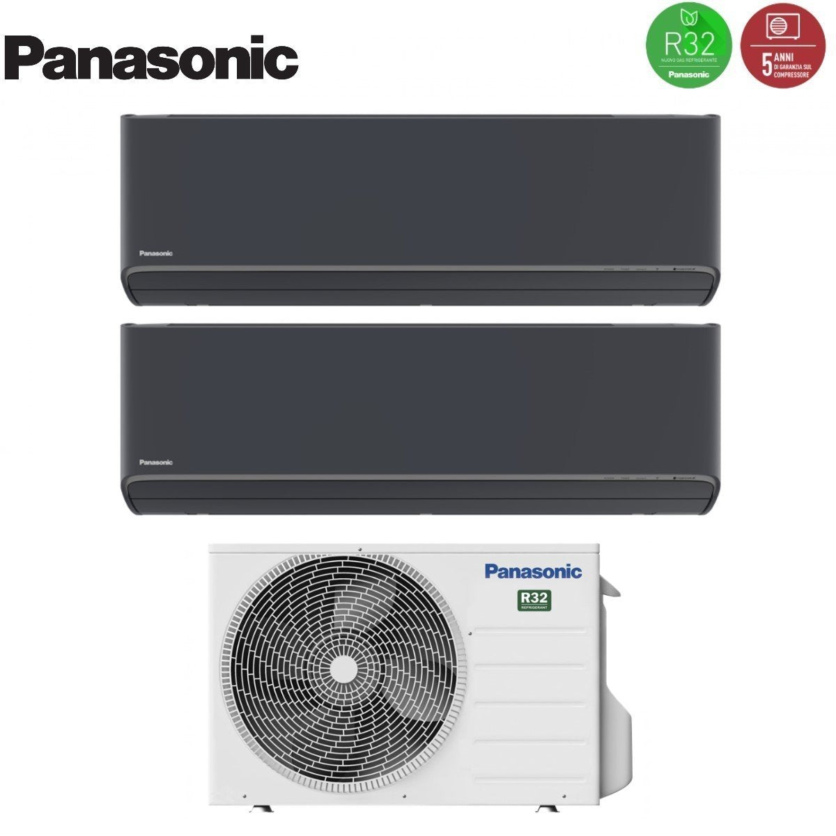 Panasonic Dual Split Inverter Air Conditioner Etherea Dark 9+9 Series with CU-2Z35TBE R-32 Integrated Wi-Fi Color Graphite Gray 9000+9000