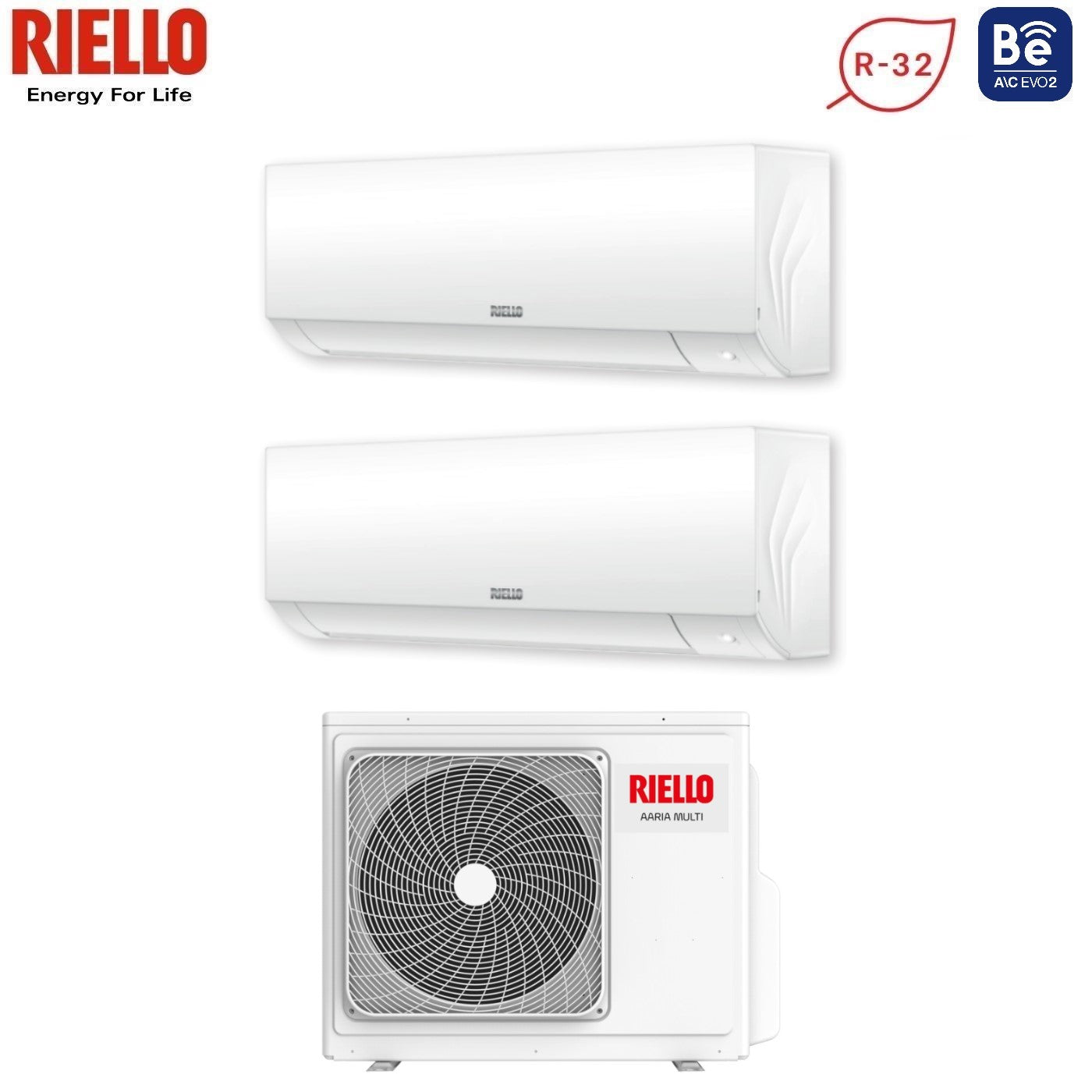 Air conditioner dual-split Riello Aaria Plus I 9+12 with AARIA MULTI 370 PI R-32 built-in Wi-Fi