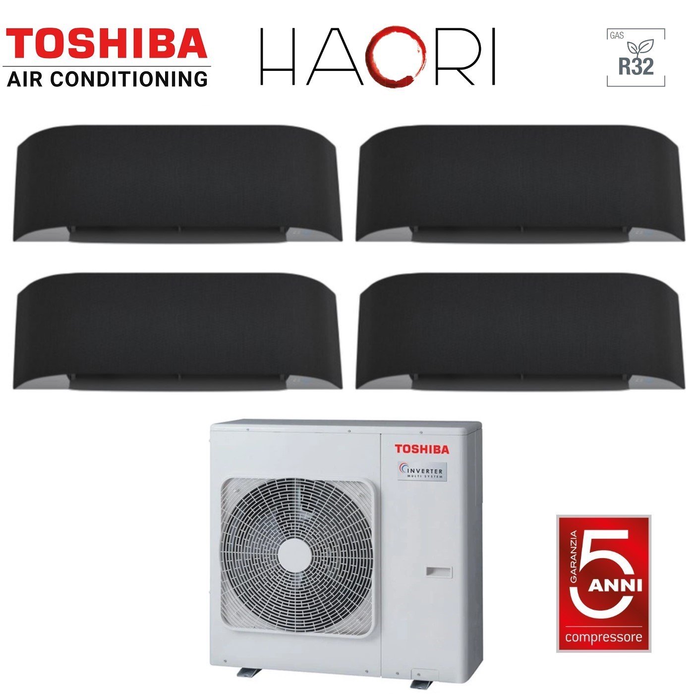 Air conditioner quad-split Toshiba Inverter series HAORI 10+10+10+13 (9+9+9+12) RAS-4M27U2AVG-E R-32 built-in Wi-Fi 10000+10000+10000+13000 (9000+9000+9000+12000) Grigio Scuro