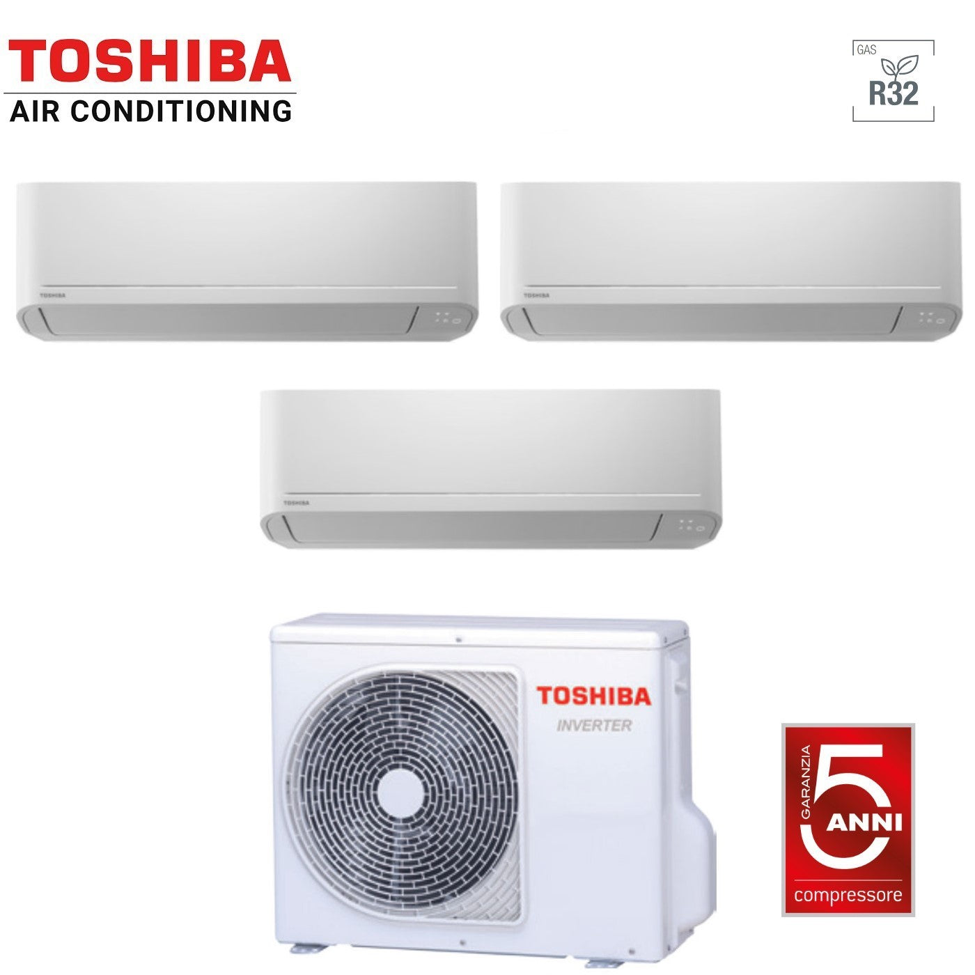Air conditioner tri-split Toshiba Inverter series SEIYA 7+7+7 RAS-3M18U2AVG-E R-32 optional Wi-Fi 7000+7000+7000