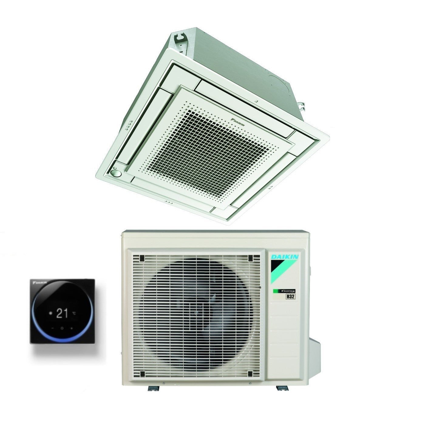 Daikin Fully Flat Cassette Air Conditioner 12000 Btu FFA35A9 R-32 Wi-Fi Optional with Grille Included Class A++/A+ - Italian Warranty