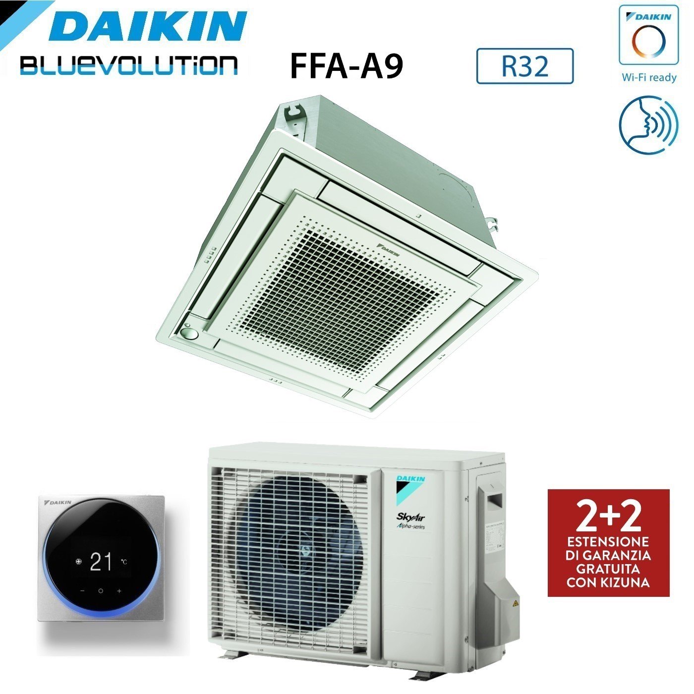 Daikin Fully Flat Cassette Air Conditioner 21000 BTU FFA60A9 + RZAG60A R-32 Optional Wi-Fi with Wired Control and Grille Included