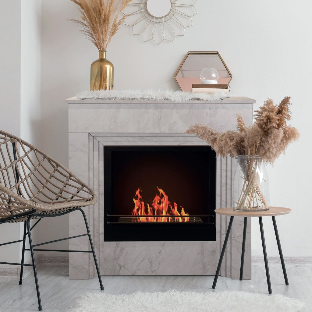 Camino a bioetanolo da terra BELLINI in legno effetto Marmo white Made in Italy L96 x P35 x H96