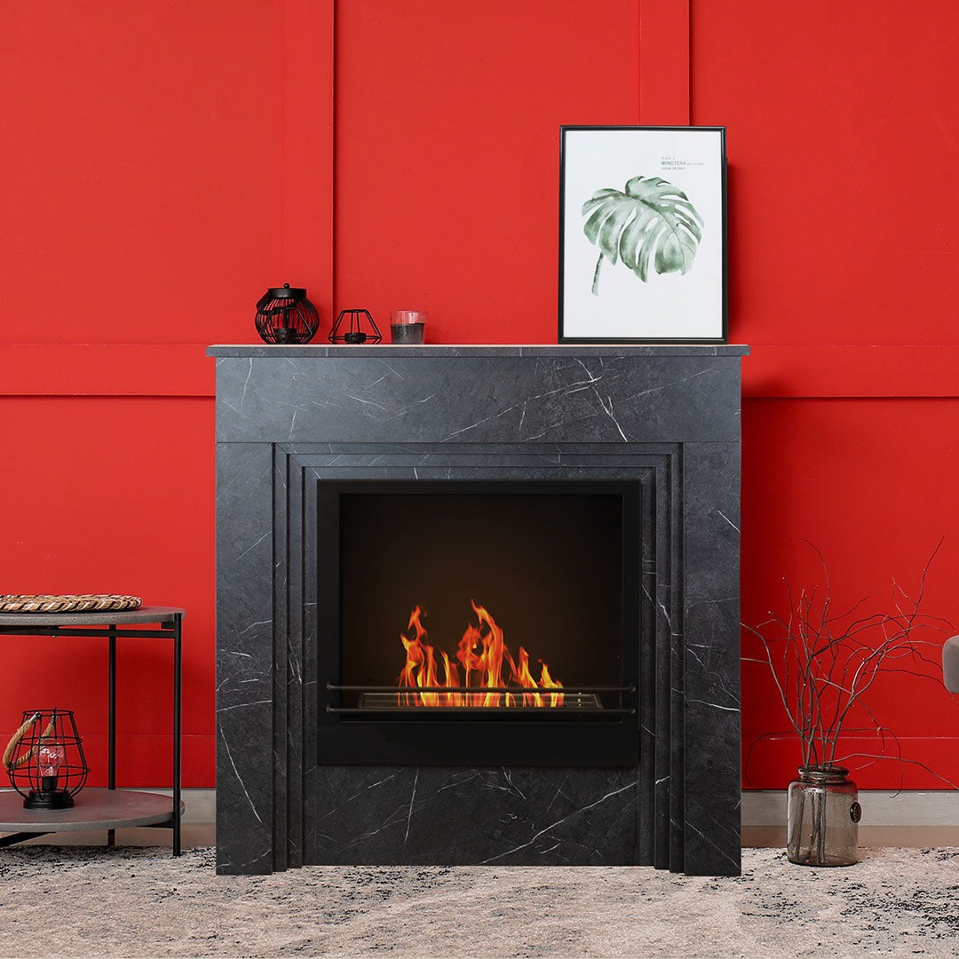 Camino a bioetanolo da terra BELLINI in legno effetto Marmo black Made in Italy L96 x P35 x H96
