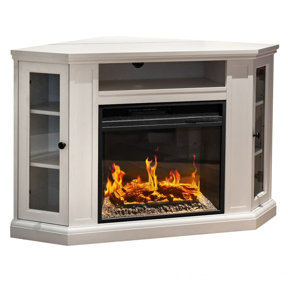Camino elettrico caminetto da terra ad angolo MADISON in legno white L126 x P78 x H83