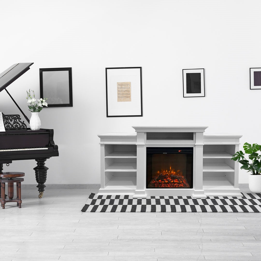 Camino elettrico caminetto da terra BIDEN in legno white L179 x P48 x H85
