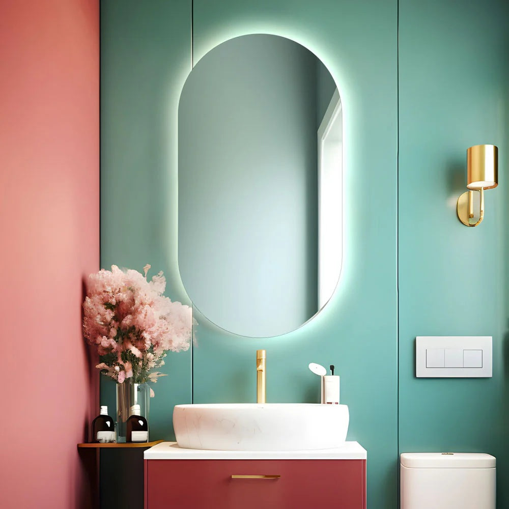 Specchio da bagno ovale retroilluminato reversibile OLIVIA LED 50x100