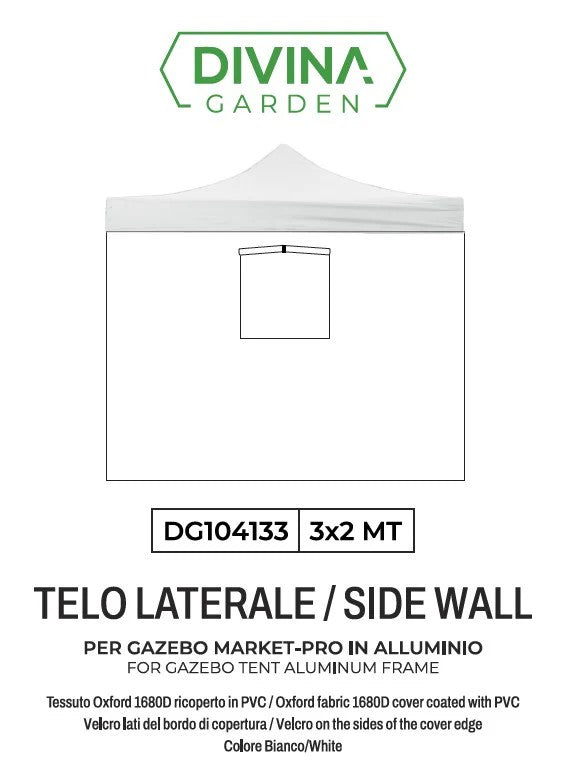 Divina Garden Market-Pro zijzeil 3x2 met oprolbaar raam - wit