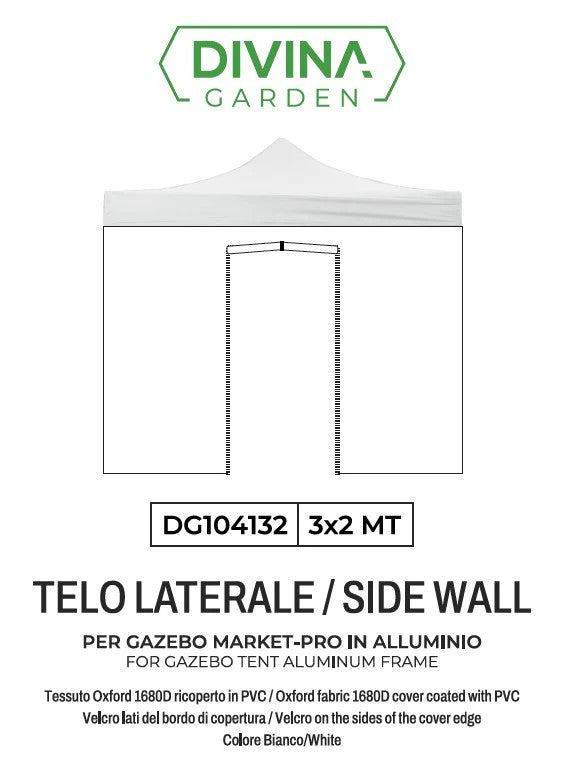 Divina Garden Market-Pro zijwand voor gazebo 3x2 m met oprolbare deur, wit