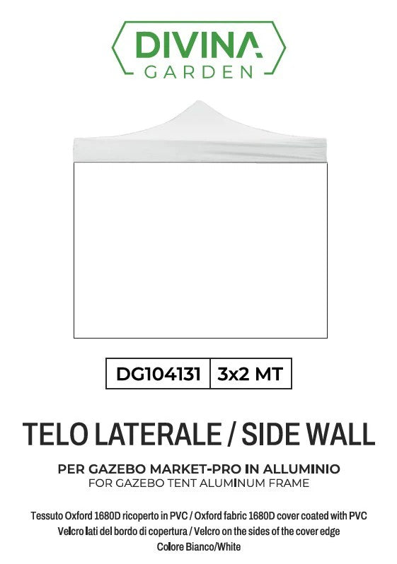 Telo Laterale per Gazebo Market-Pro 3x2 Impermeabile Richiudibile Bianco