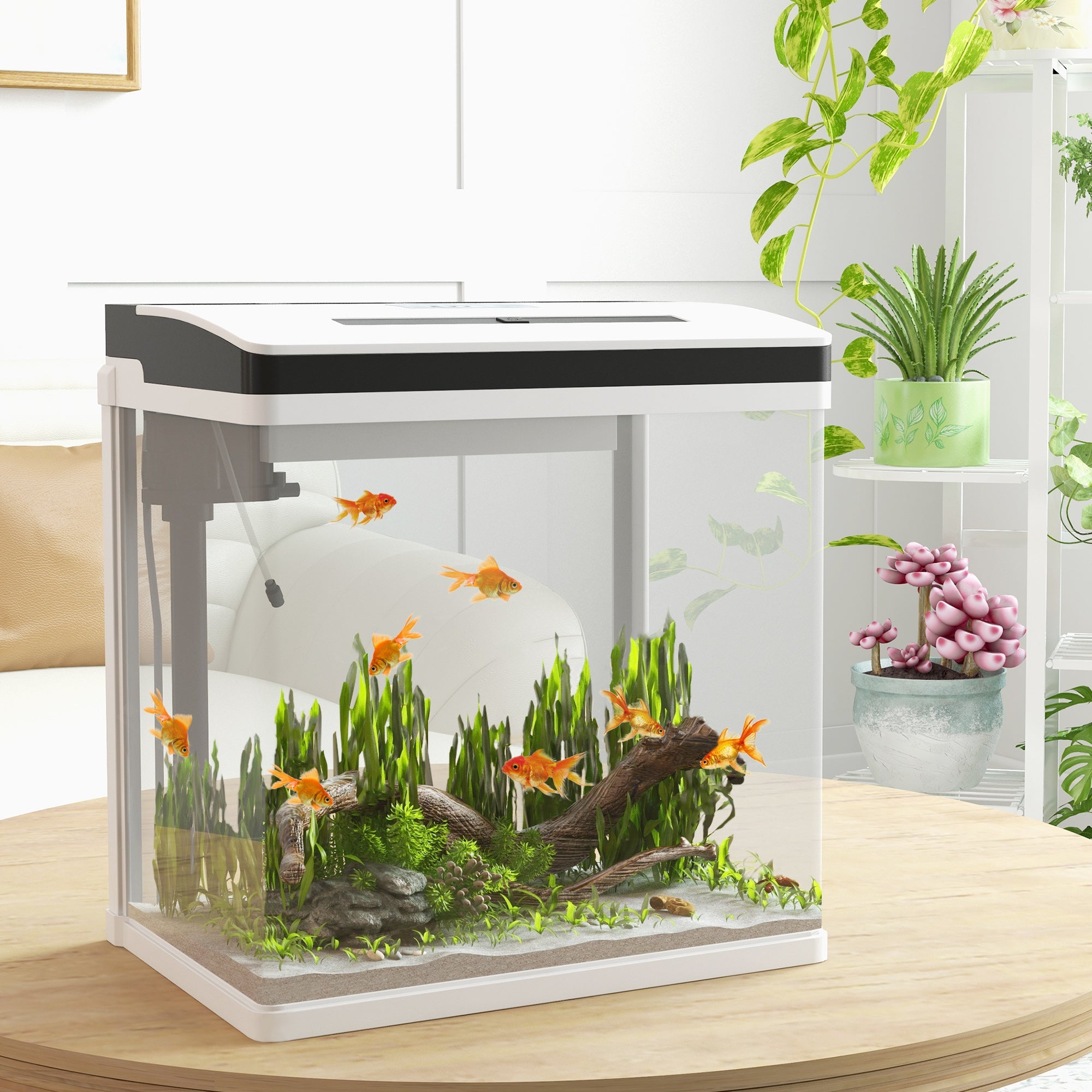 EasyComfort Acquario 28L a Illuminazione LED con Fori di Ventilazione e Pompa, in Vetro e ABS, 38x26x38cm