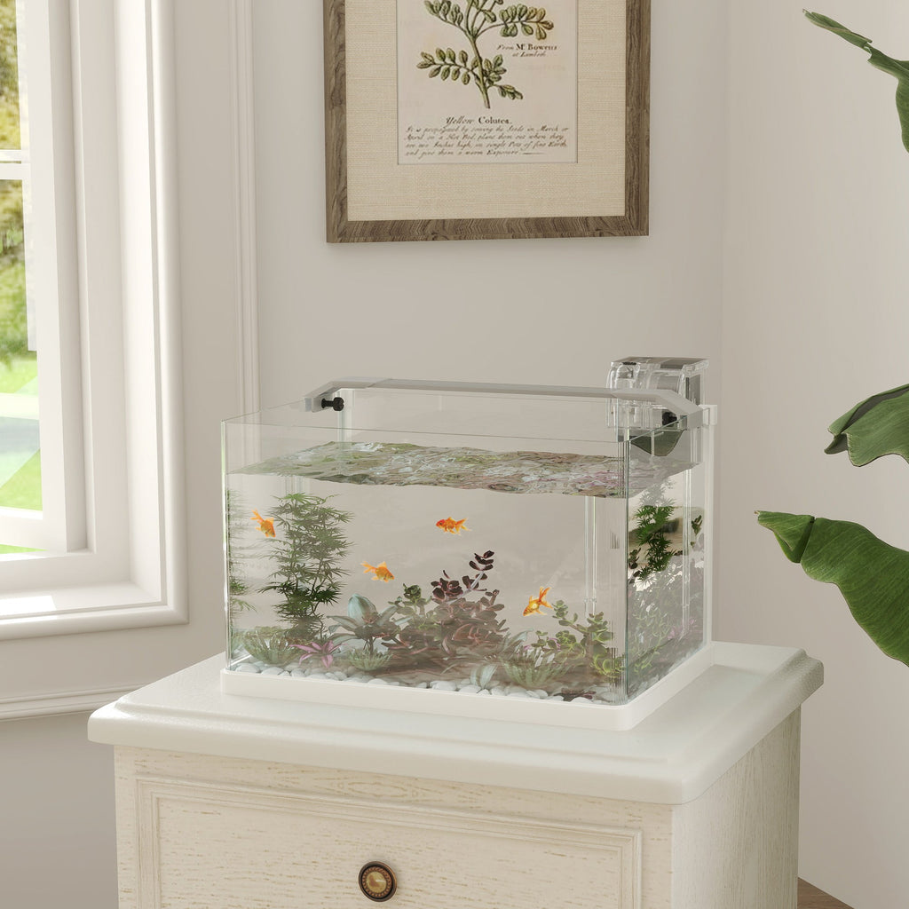 EasyComfort Acquario in Vetro con Luci LED da 20L, Filtro e Pompa d'Acqua, 38x26x27 cm, Bianco