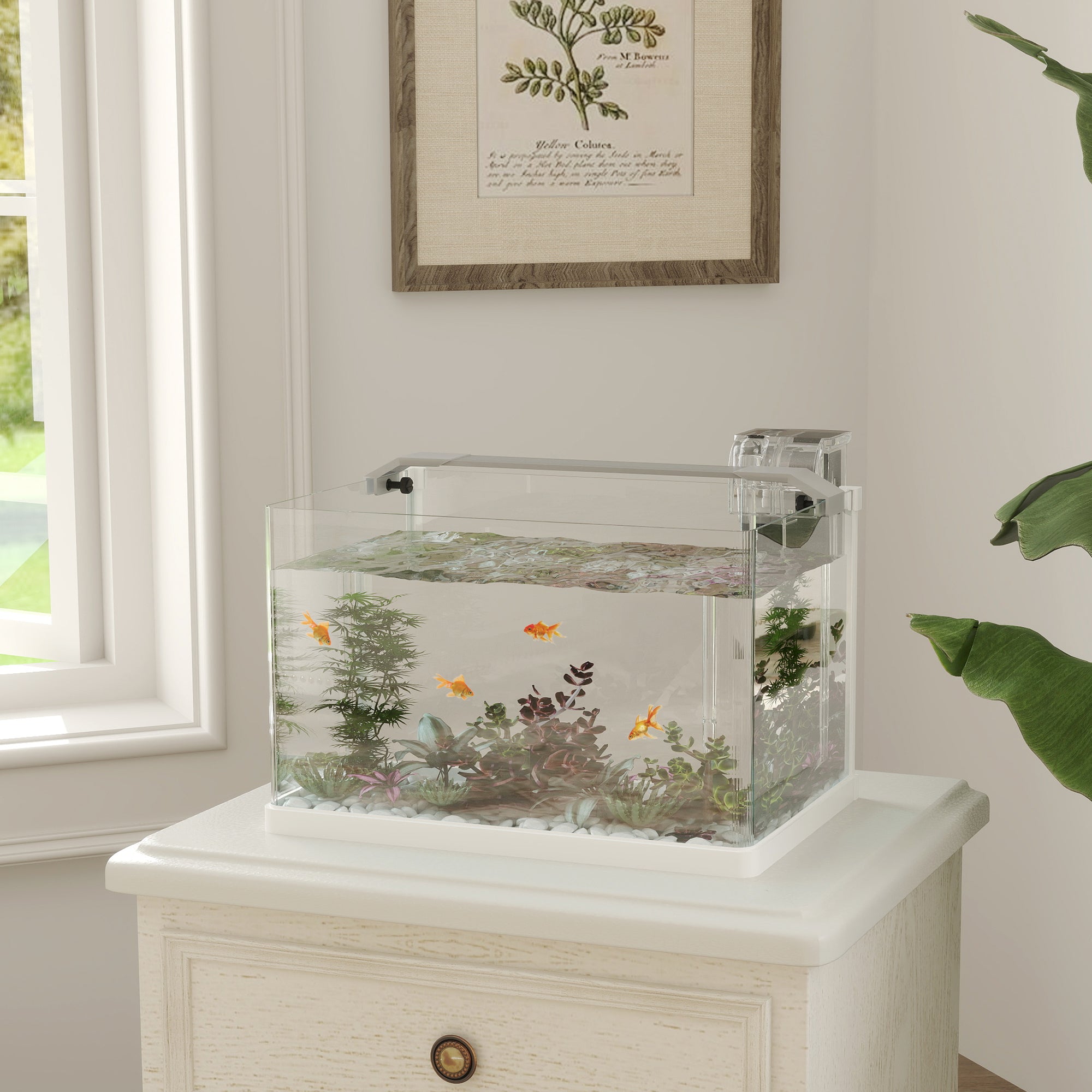 EasyComfort Acquario in Vetro con Luci LED da 20L, Filtro e Pompa d'Acqua, 38x26x27 cm, Bianco