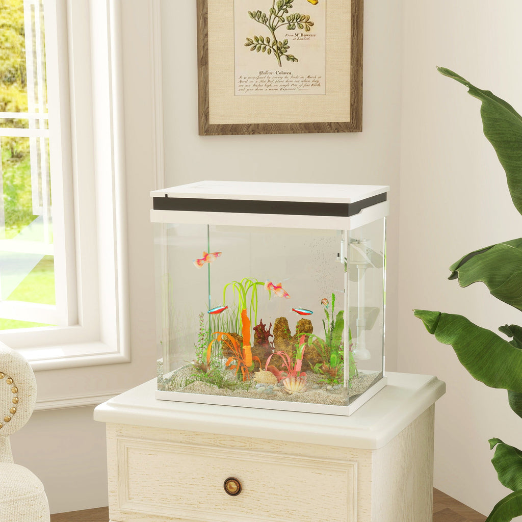EasyComfort Acquario per Pesci Rossi 26L con Luci LED, Sistema di Filtraggio e Pompa d'Acqua, 38x26x38 cm, Bianco