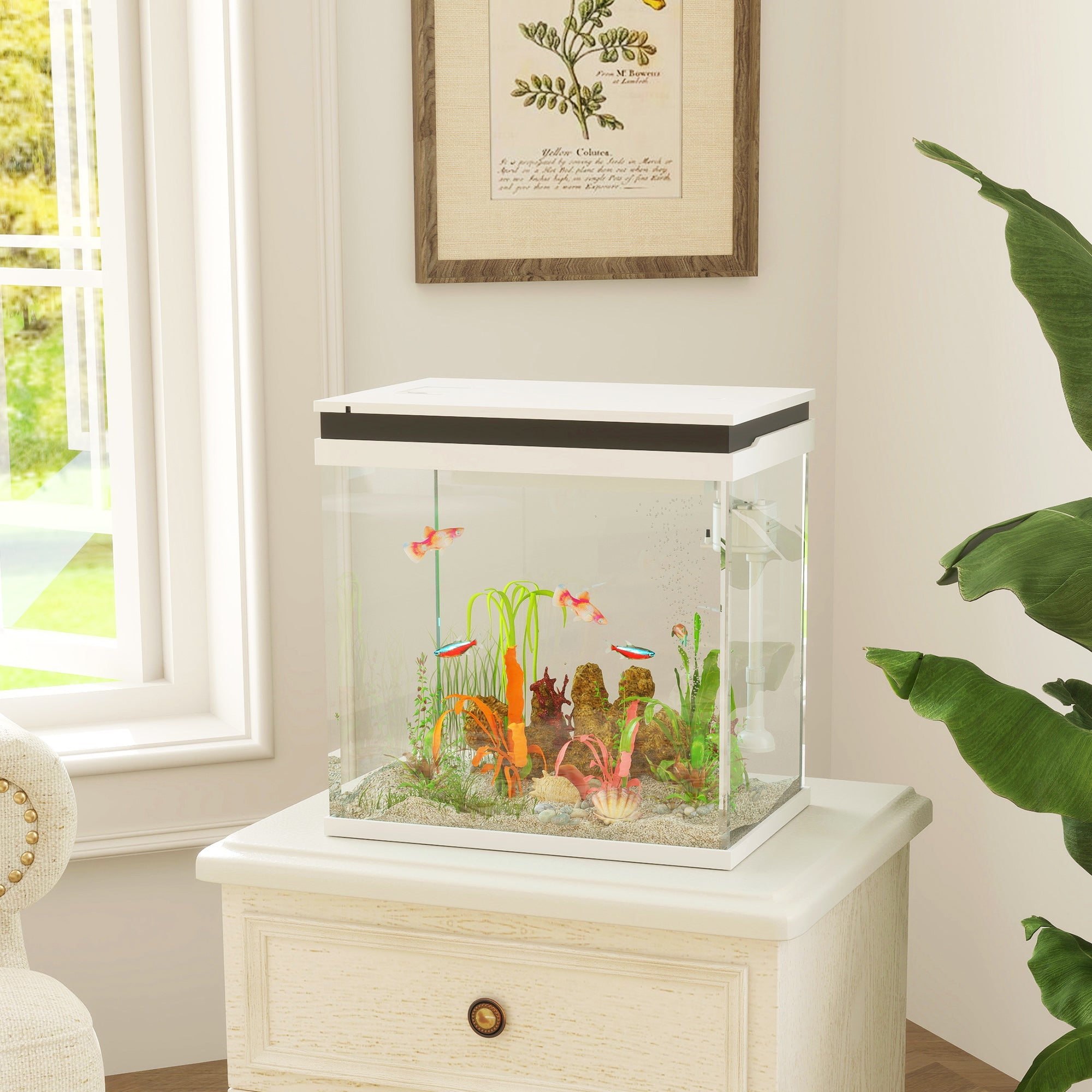 EasyComfort Acquario per Pesci Rossi 26L con Luci LED, Sistema di Filtraggio e Pompa d'Acqua, 38x26x38 cm, Bianco