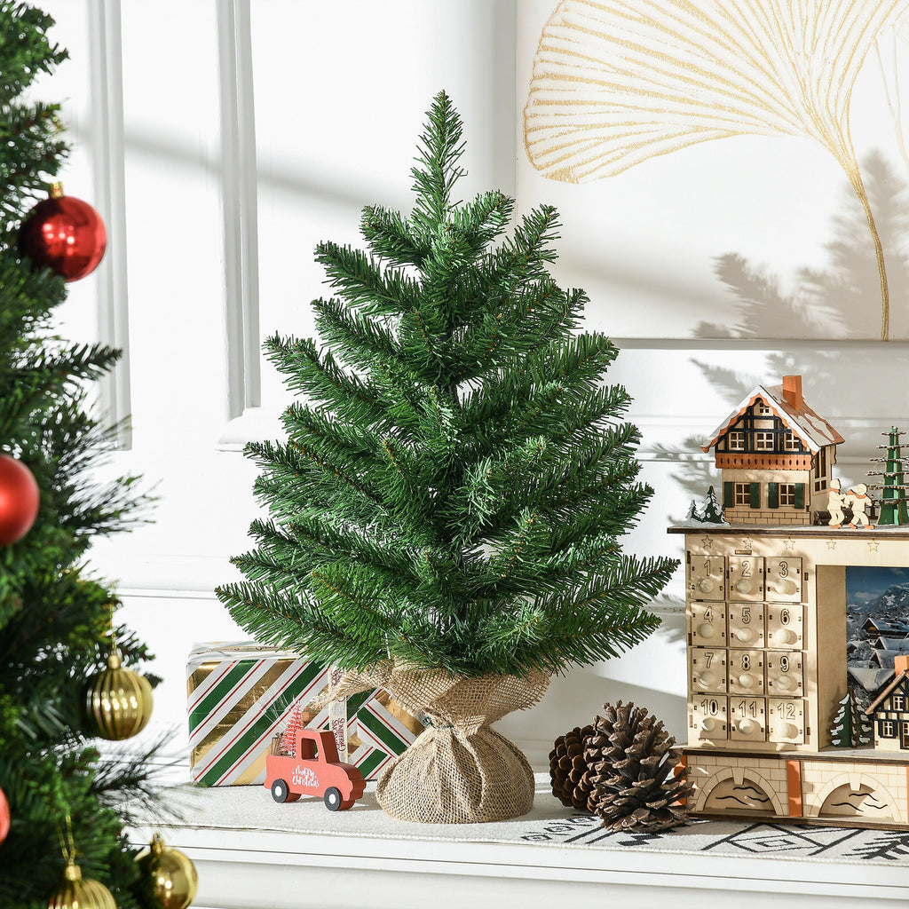 Easycomfort Albero di Natale Mini 55cm with 50 Rami Folti e Aghi Realistici in PVC, Base in Cemento e Iuta