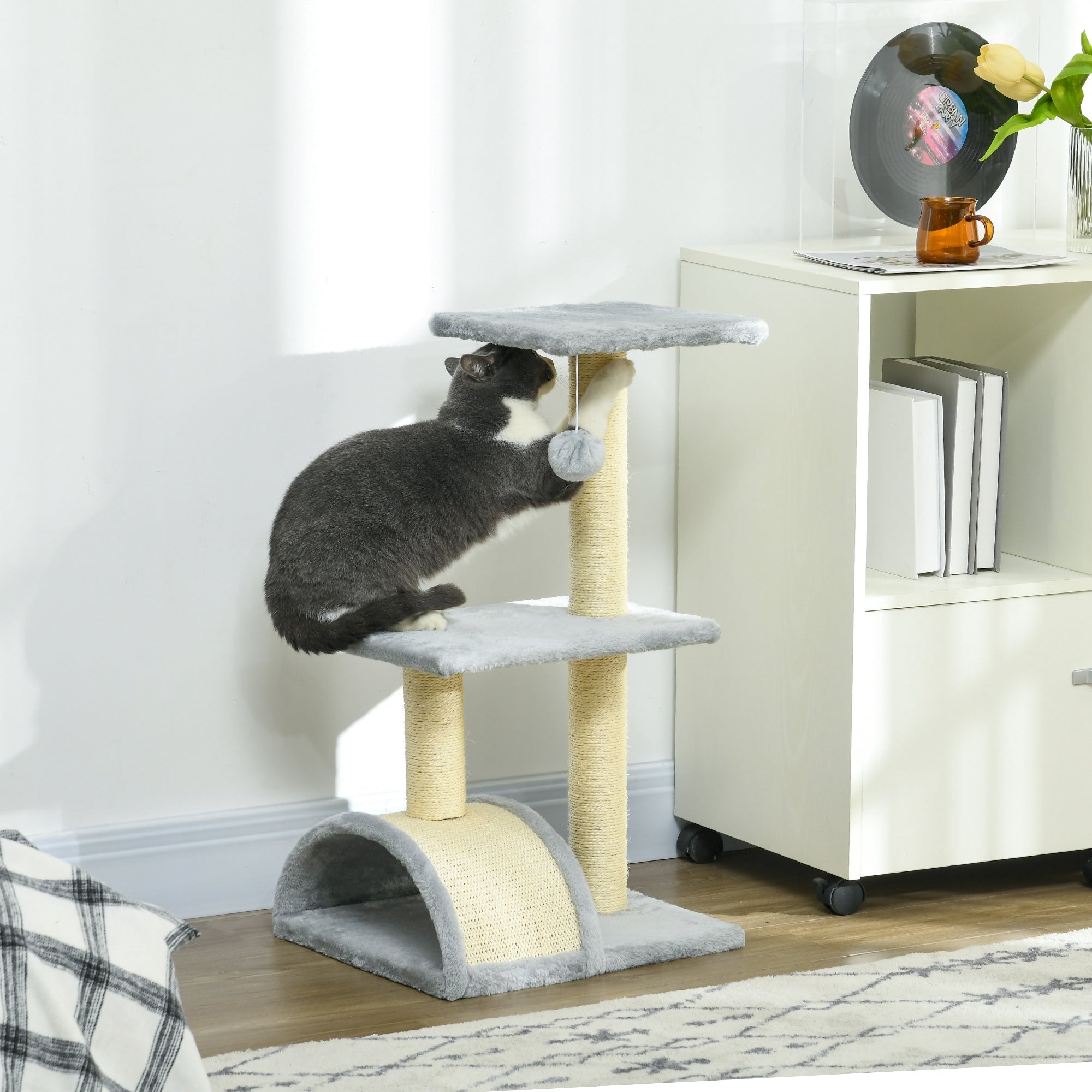 EasyComfort 3-laags krabpaal voor katten 40x35x72 cm, lichtgrijs