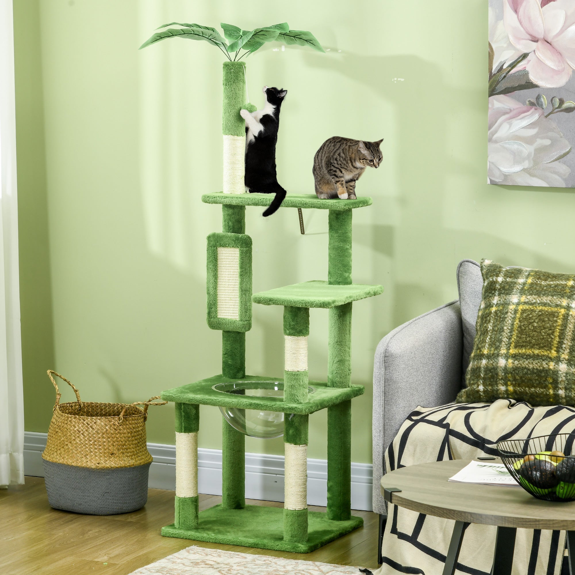 EasyComfort Kattenklimpaal meerlagig met hangmat 49x49x142 cm Groen