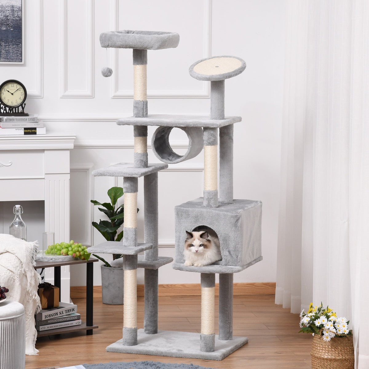 EasyComfort Albero 165 cm krabpaal voor katten, 5 platforms, max 4.5 kg
