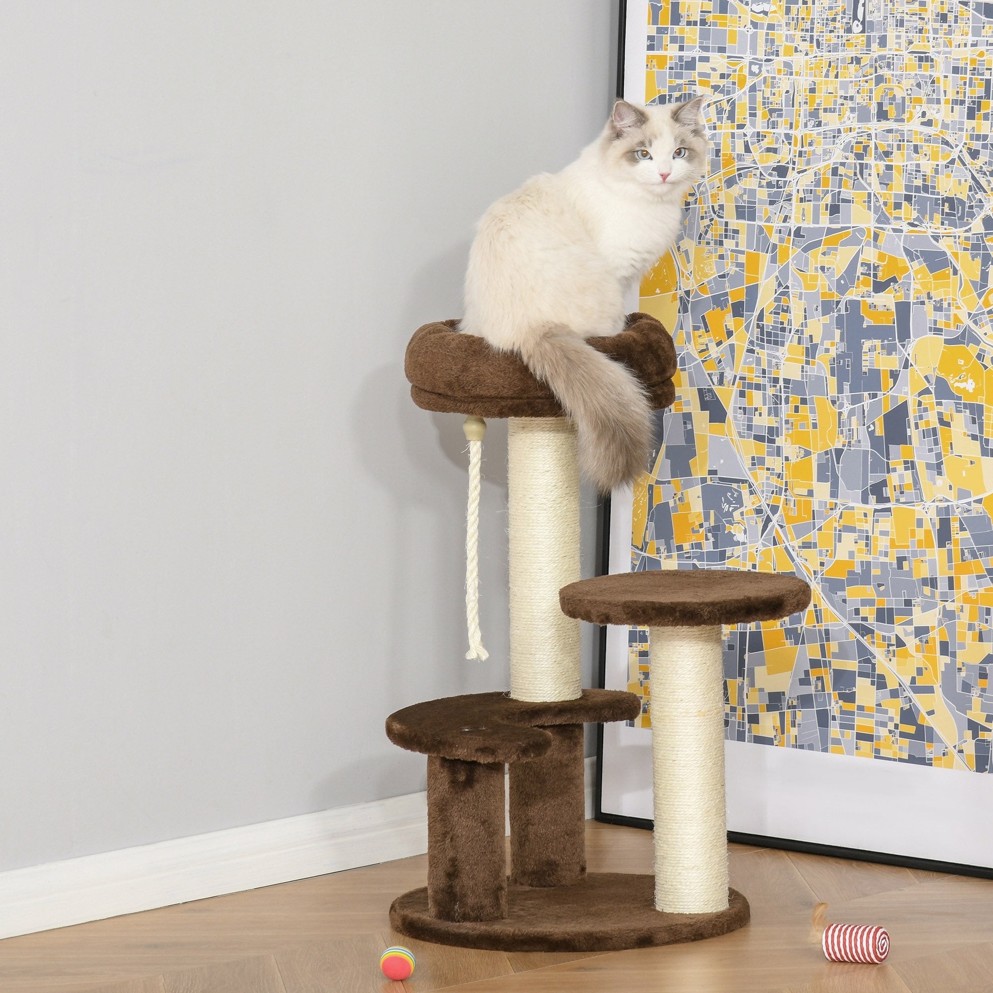 EasyComfort Krabpaal voor katten 3 niveaus met pluche ligbed Ø40x65 cm