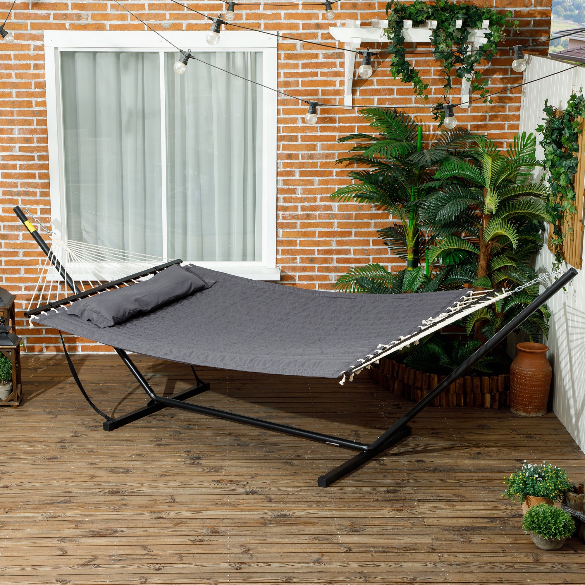 EasyComfort Hangmat met frame en geïntegreerd kussen 368x93x110 cm